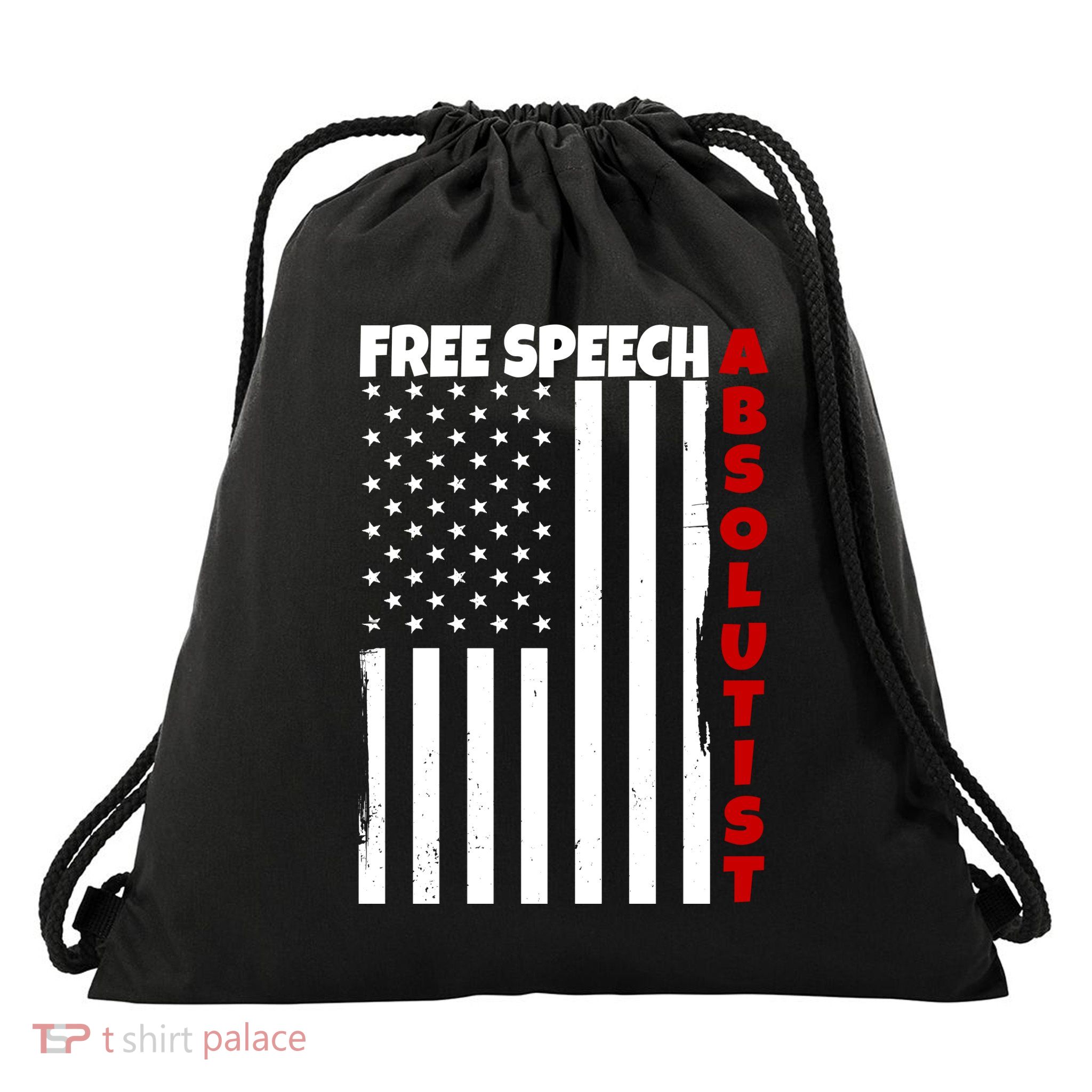 Free Speech Absolutist American Flag Drawstring Bag