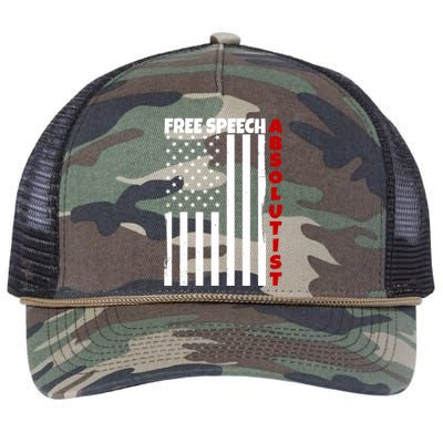 Free Speech Absolutist American Flag Retro Rope Trucker Hat Cap