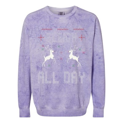 Funny Sleigh All Day Ugly Christmas Sweater Reindeer Holiday Gift Colorblast Crewneck Sweatshirt