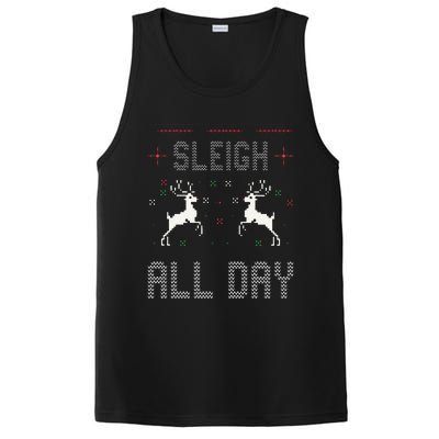 Funny Sleigh All Day Ugly Christmas Sweater Reindeer Holiday Gift PosiCharge Competitor Tank