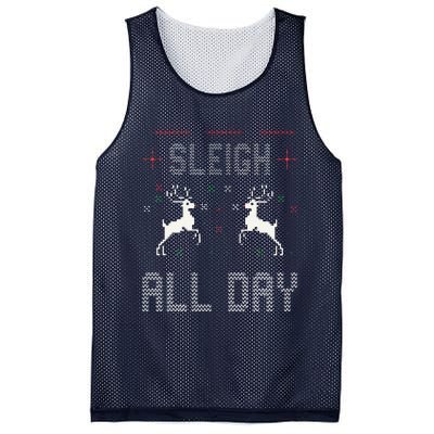 Funny Sleigh All Day Ugly Christmas Sweater Reindeer Holiday Gift Mesh Reversible Basketball Jersey Tank