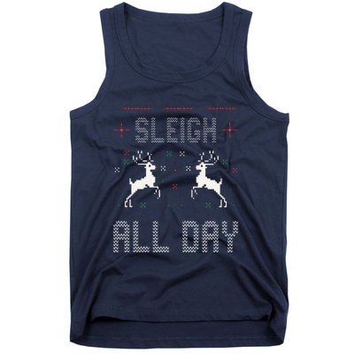 Funny Sleigh All Day Ugly Christmas Sweater Reindeer Holiday Gift Tank Top