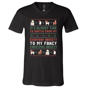 Funny Sarcastic Anxiety Mental Health Quote Ugly Christmas V-Neck T-Shirt