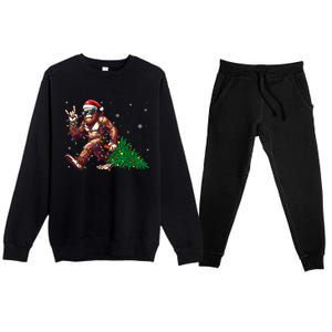 Funny Santa Bigfoot Christmas Tree Xmas Lights Sasquatch Premium Crewneck Sweatsuit Set