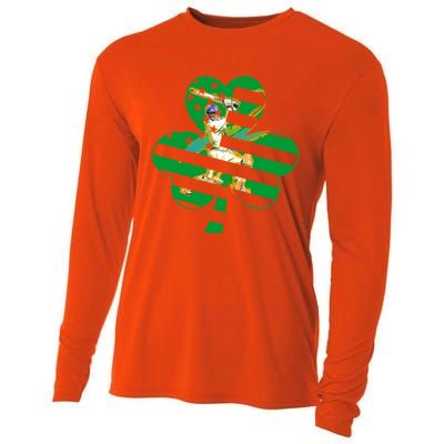 Funny Shamrock Baseball Players Catchers St Patrick's Day Gift Cooling Performance Long Sleeve Crew