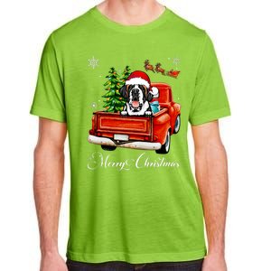 Funny Saint Bernard Ride Red Truck Merry Christmas Pajama Adult ChromaSoft Performance T-Shirt