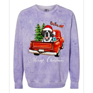 Funny Saint Bernard Ride Red Truck Merry Christmas Pajama Colorblast Crewneck Sweatshirt