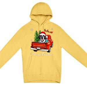 Funny Saint Bernard Ride Red Truck Merry Christmas Pajama Premium Pullover Hoodie