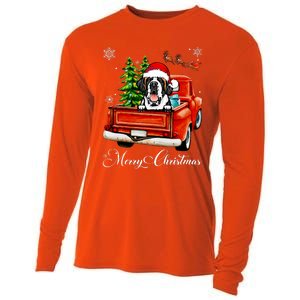 Funny Saint Bernard Ride Red Truck Merry Christmas Pajama Cooling Performance Long Sleeve Crew