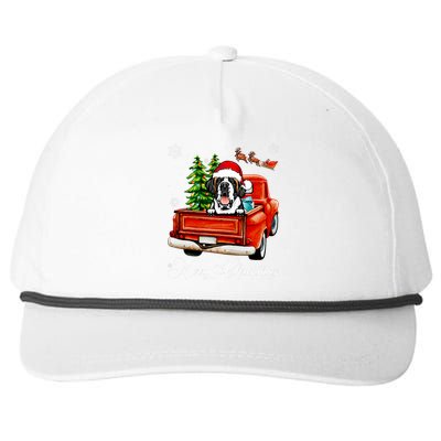 Funny Saint Bernard Ride Red Truck Merry Christmas Pajama Snapback Five-Panel Rope Hat