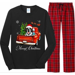 Funny Saint Bernard Ride Red Truck Merry Christmas Pajama Long Sleeve Pajama Set