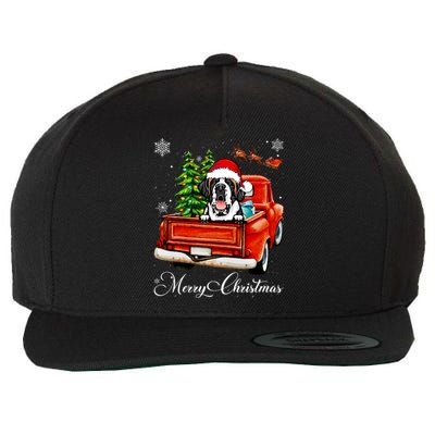 Funny Saint Bernard Ride Red Truck Merry Christmas Pajama Wool Snapback Cap