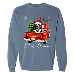 Funny Saint Bernard Ride Red Truck Merry Christmas Pajama Garment-Dyed Sweatshirt