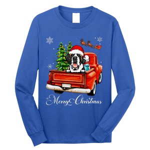 Funny Saint Bernard Ride Red Truck Merry Christmas Pajama Long Sleeve Shirt