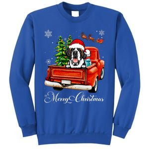 Funny Saint Bernard Ride Red Truck Merry Christmas Pajama Sweatshirt