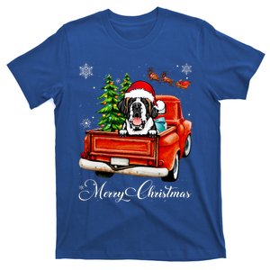 Funny Saint Bernard Ride Red Truck Merry Christmas Pajama T-Shirt