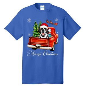 Funny Saint Bernard Ride Red Truck Merry Christmas Pajama Tall T-Shirt