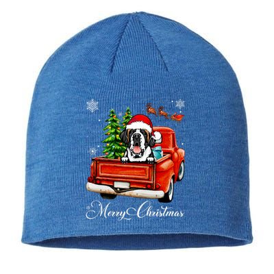 Funny Saint Bernard Ride Red Truck Merry Christmas Pajama Sustainable Beanie