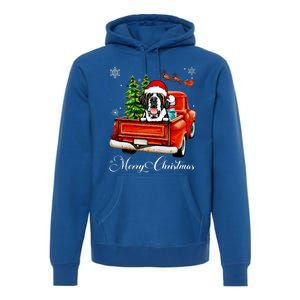 Funny Saint Bernard Ride Red Truck Merry Christmas Pajama Premium Hoodie