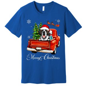 Funny Saint Bernard Ride Red Truck Merry Christmas Pajama Premium T-Shirt