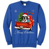 Funny Saint Bernard Ride Red Truck Merry Christmas Pajama Tall Sweatshirt