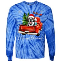 Funny Saint Bernard Ride Red Truck Merry Christmas Pajama Tie-Dye Long Sleeve Shirt