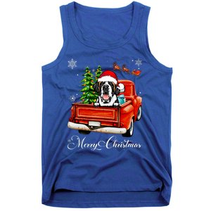 Funny Saint Bernard Ride Red Truck Merry Christmas Pajama Tank Top