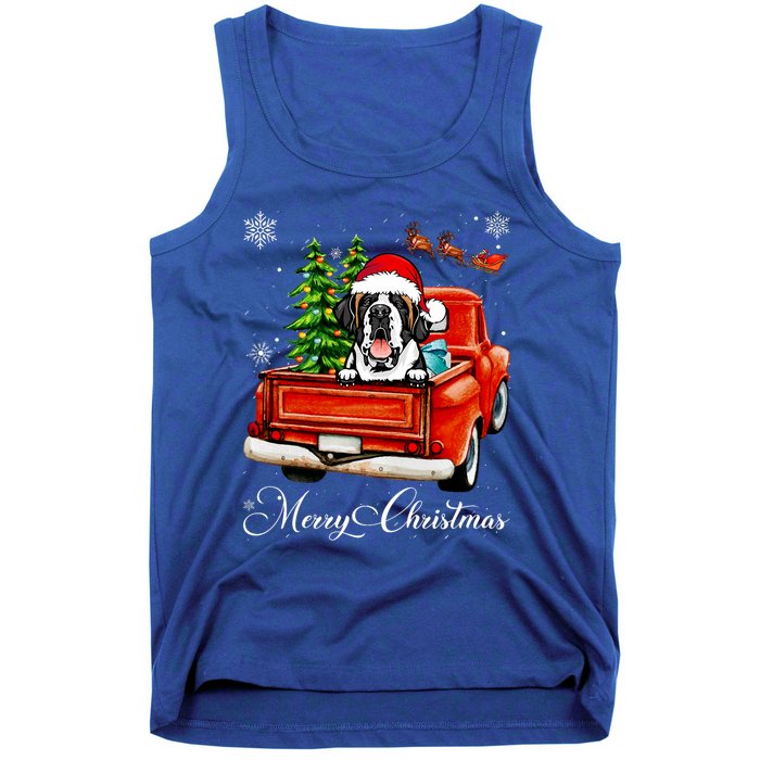 Funny Saint Bernard Ride Red Truck Merry Christmas Pajama Tank Top