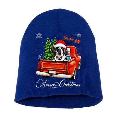 Funny Saint Bernard Ride Red Truck Merry Christmas Pajama Short Acrylic Beanie