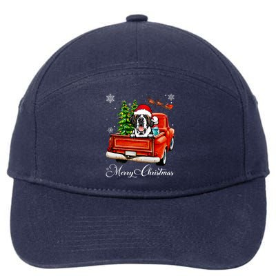 Funny Saint Bernard Ride Red Truck Merry Christmas Pajama 7-Panel Snapback Hat