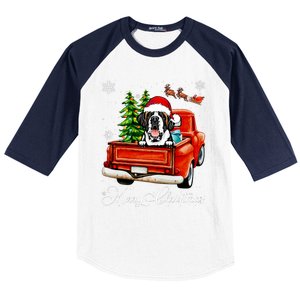 Funny Saint Bernard Ride Red Truck Merry Christmas Pajama Baseball Sleeve Shirt