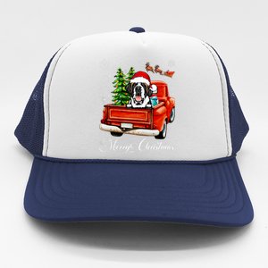 Funny Saint Bernard Ride Red Truck Merry Christmas Pajama Trucker Hat