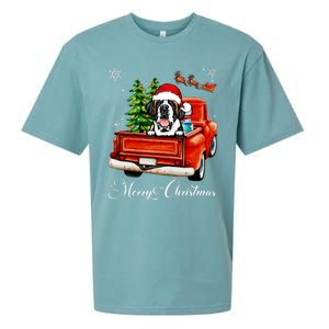 Funny Saint Bernard Ride Red Truck Merry Christmas Pajama Sueded Cloud Jersey T-Shirt