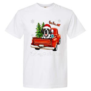 Funny Saint Bernard Ride Red Truck Merry Christmas Pajama Garment-Dyed Heavyweight T-Shirt