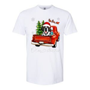 Funny Saint Bernard Ride Red Truck Merry Christmas Pajama Softstyle CVC T-Shirt