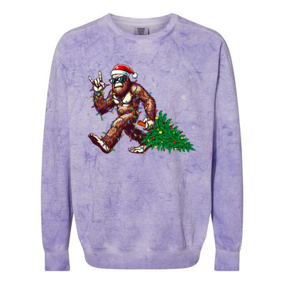 Funny Santa Bigfoot Christmas Tree Xmas Lights Sasquatch Colorblast Crewneck Sweatshirt