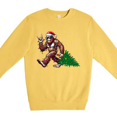 Funny Santa Bigfoot Christmas Tree Xmas Lights Sasquatch Premium Crewneck Sweatshirt