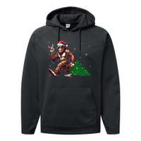 Funny Santa Bigfoot Christmas Tree Xmas Lights Sasquatch Performance Fleece Hoodie