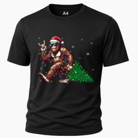 Funny Santa Bigfoot Christmas Tree Xmas Lights Sasquatch Cooling Performance Crew T-Shirt