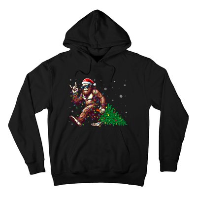 Funny Santa Bigfoot Christmas Tree Xmas Lights Sasquatch Hoodie