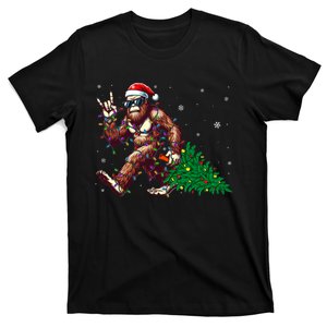 Funny Santa Bigfoot Christmas Tree Xmas Lights Sasquatch T-Shirt