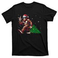 Funny Santa Bigfoot Christmas Tree Xmas Lights Sasquatch T-Shirt