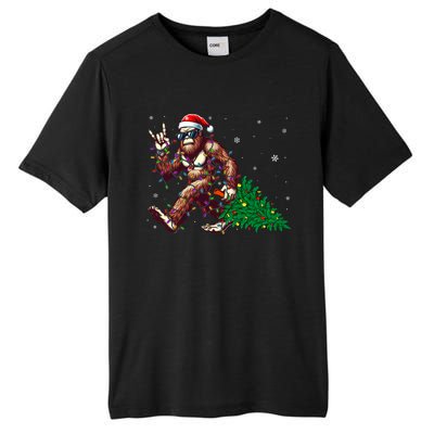 Funny Santa Bigfoot Christmas Tree Xmas Lights Sasquatch Tall Fusion ChromaSoft Performance T-Shirt