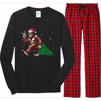 Funny Santa Bigfoot Christmas Tree Xmas Lights Sasquatch Long Sleeve Pajama Set