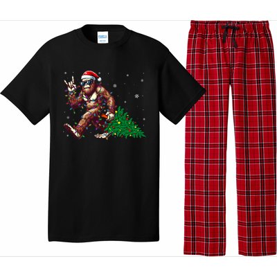 Funny Santa Bigfoot Christmas Tree Xmas Lights Sasquatch Pajama Set