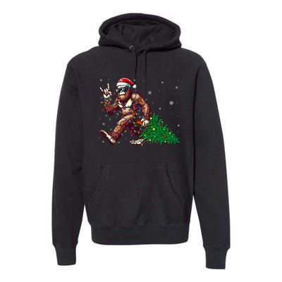 Funny Santa Bigfoot Christmas Tree Xmas Lights Sasquatch Premium Hoodie