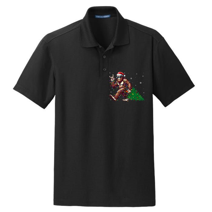 Funny Santa Bigfoot Christmas Tree Xmas Lights Sasquatch Dry Zone Grid Polo