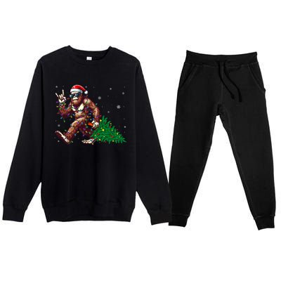 Funny Santa Bigfoot Christmas Tree Xmas Lights Sasquatch Premium Crewneck Sweatsuit Set