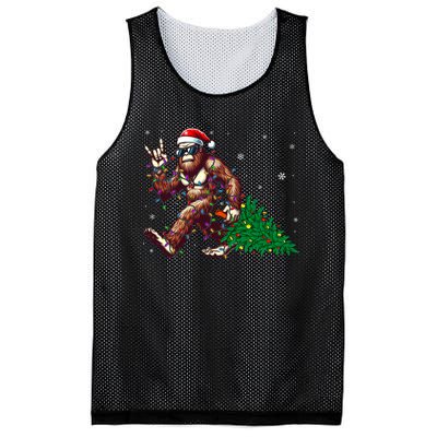 Funny Santa Bigfoot Christmas Tree Xmas Lights Sasquatch Mesh Reversible Basketball Jersey Tank