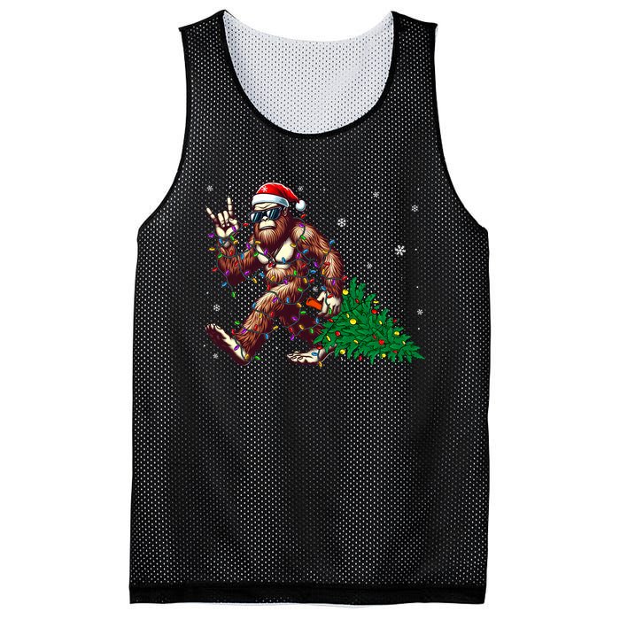 Funny Santa Bigfoot Christmas Tree Xmas Lights Sasquatch Mesh Reversible Basketball Jersey Tank